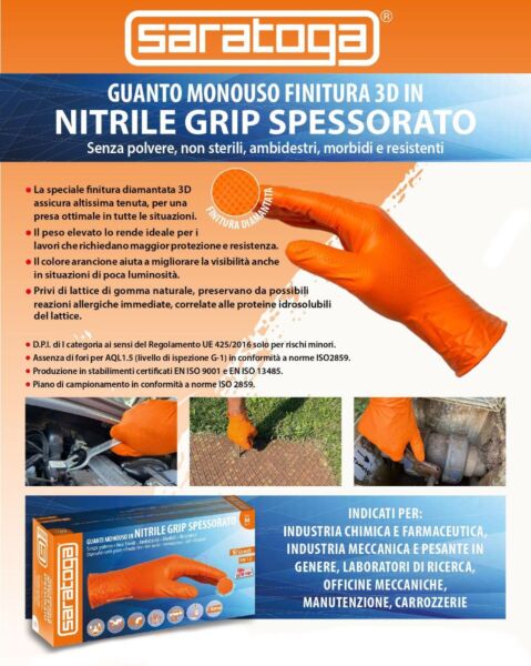 Guanti Da Lavoro In Nitrile Monouso Biosoft PF Tech Arancione Tg L 50 - 11